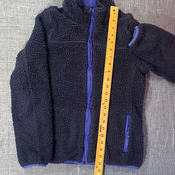 J.Crew XS Navy Faux Fur Sherpa Fleece Jacket Zip-Up Women’s Cozy - Picture 8 of 10
